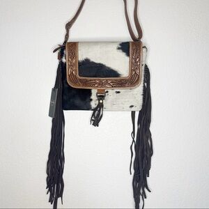 Myra Bag Leather and Hair Fringe Purse